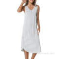 Bamboo NightGowns Femme Sans manches Robe nocturne à rayures